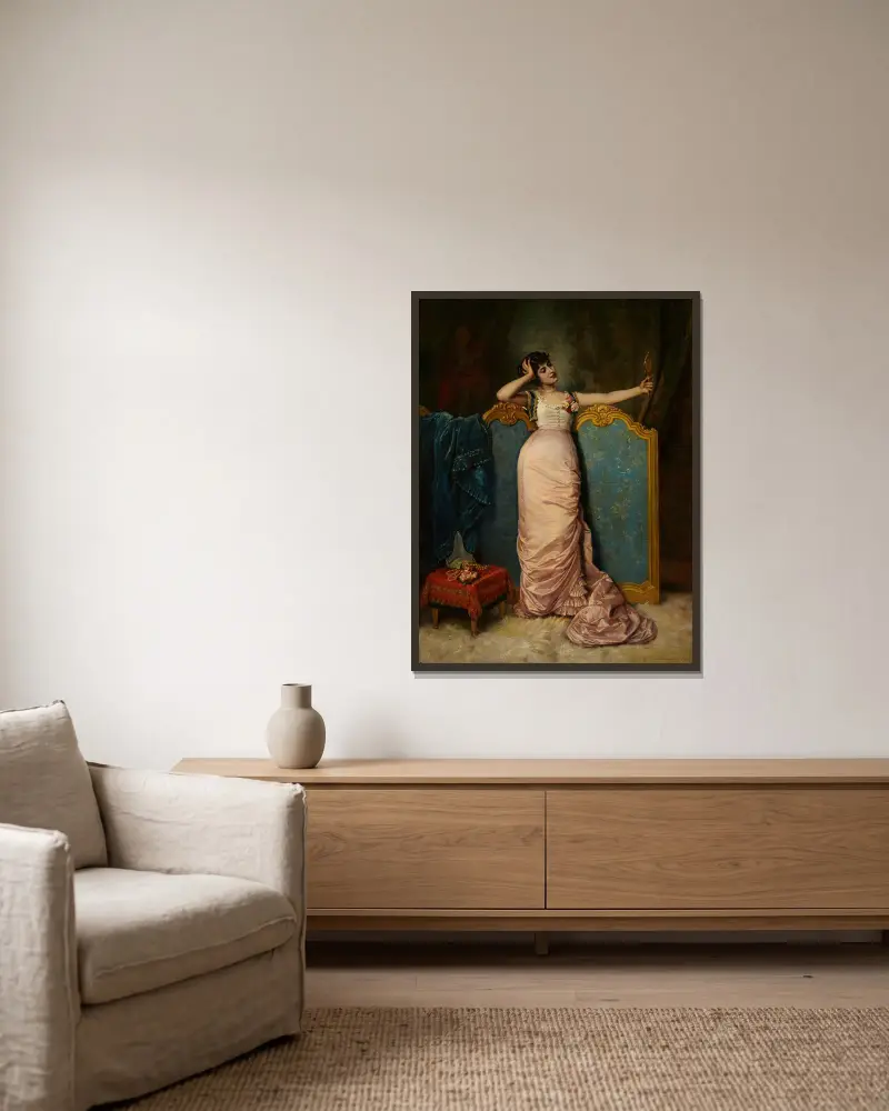 Bewunderung ihres Aussehens von Auguste Toulmouche gerahmt an einer Wand