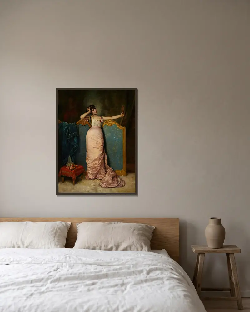 Bewunderung ihres Aussehens von Auguste Toulmouche gerahmt an einer Wand