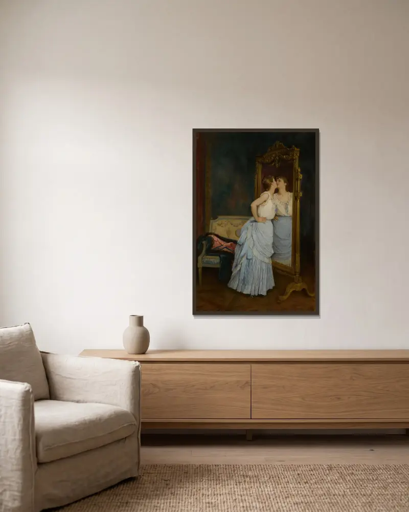 Le miroir av Auguste Toulmouche inramad på en vägg