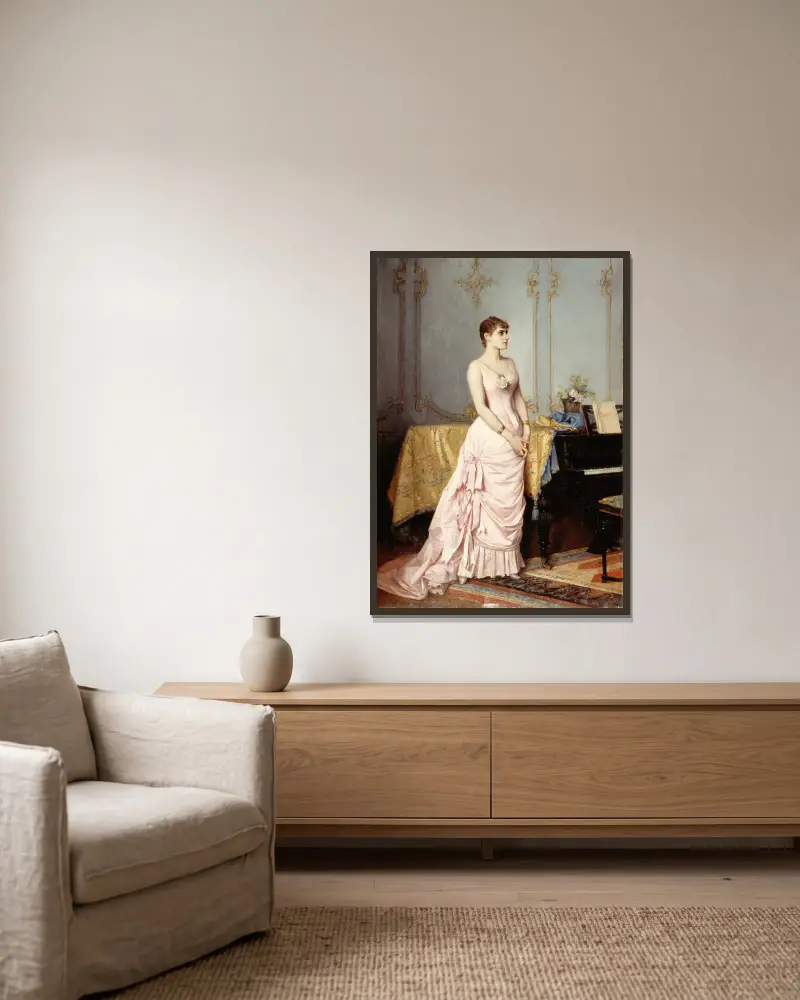 Porträtt av Rose Caron (1857–1890), sångerska av Auguste Toulmouche inramad på en vägg