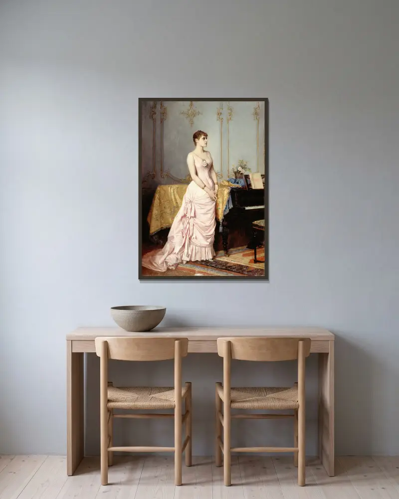 Porträtt av Rose Caron (1857–1890), sångerska av Auguste Toulmouche inramad på en vägg
