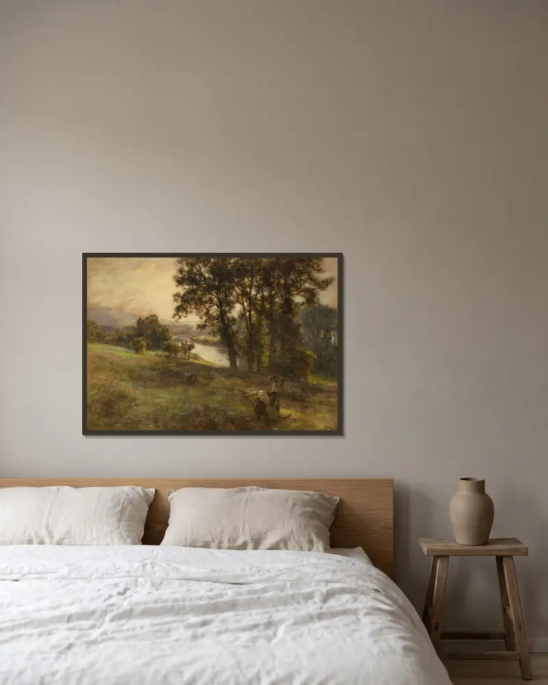 Hay Harvest av Léon Augustin Lhermitte inramad på en vägg
