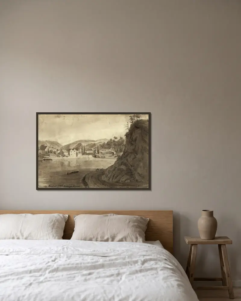 Die Flüsse Delaware und Lehigh bei Easton, Pennsylvania von Augustus Köllner gerahmt an einer Wand
