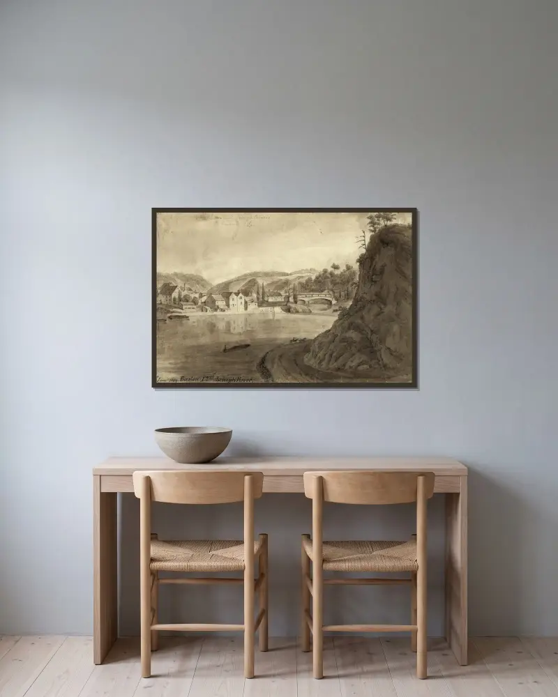 Die Flüsse Delaware und Lehigh bei Easton, Pennsylvania von Augustus Köllner gerahmt an einer Wand
