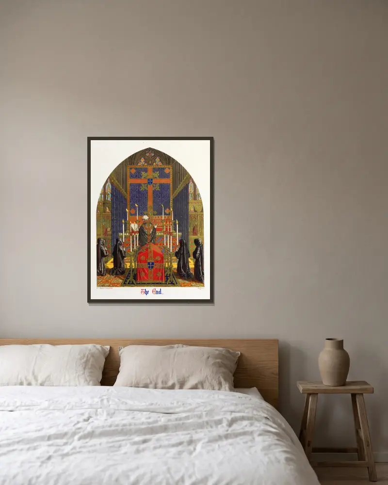 Ett altare klätt för en begravningsmässa av Augustus Pugin inramad på en vägg
