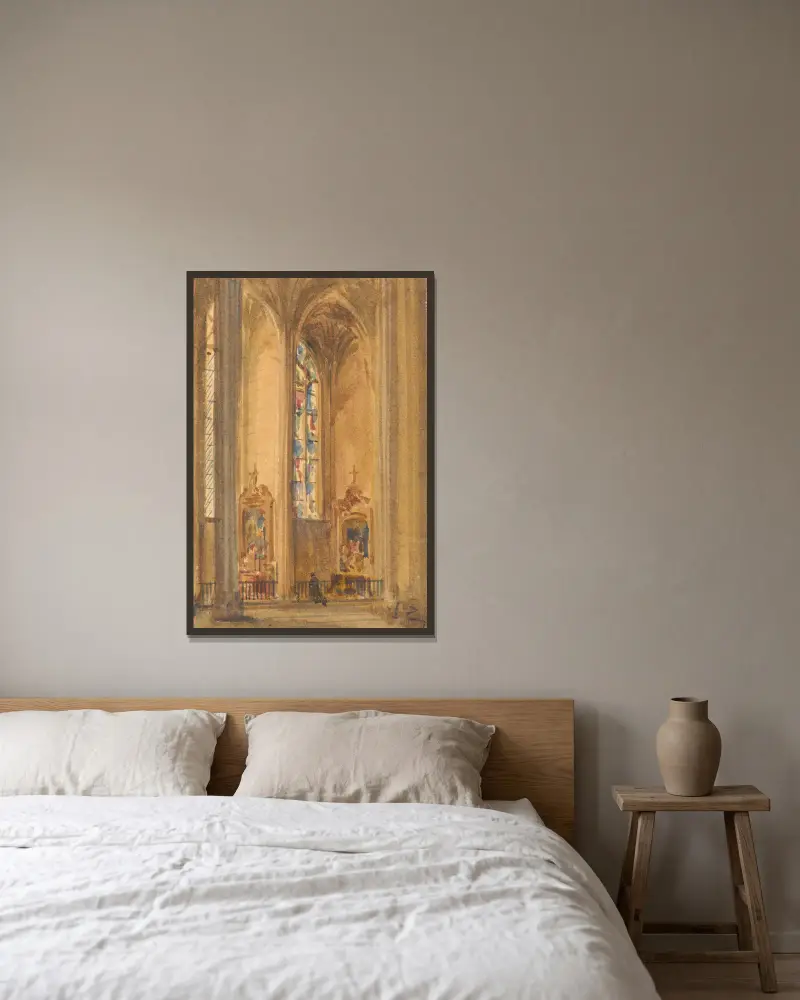 Interiör från en gotisk kyrka – nr 2 av Augustus Pugin inramad på en vägg