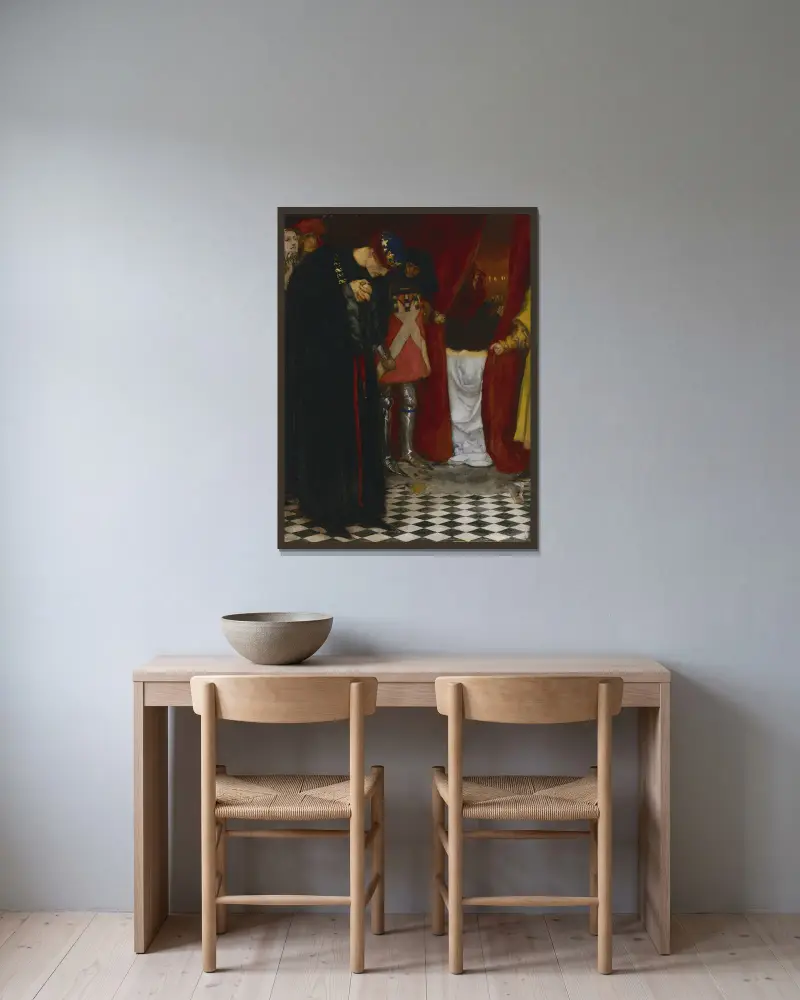 "Kom hit, nådige monark, och se denna kropp", Kung Henrik VI, del II, akt III, scen II av Edwin Austin Abbey inramad på en vägg