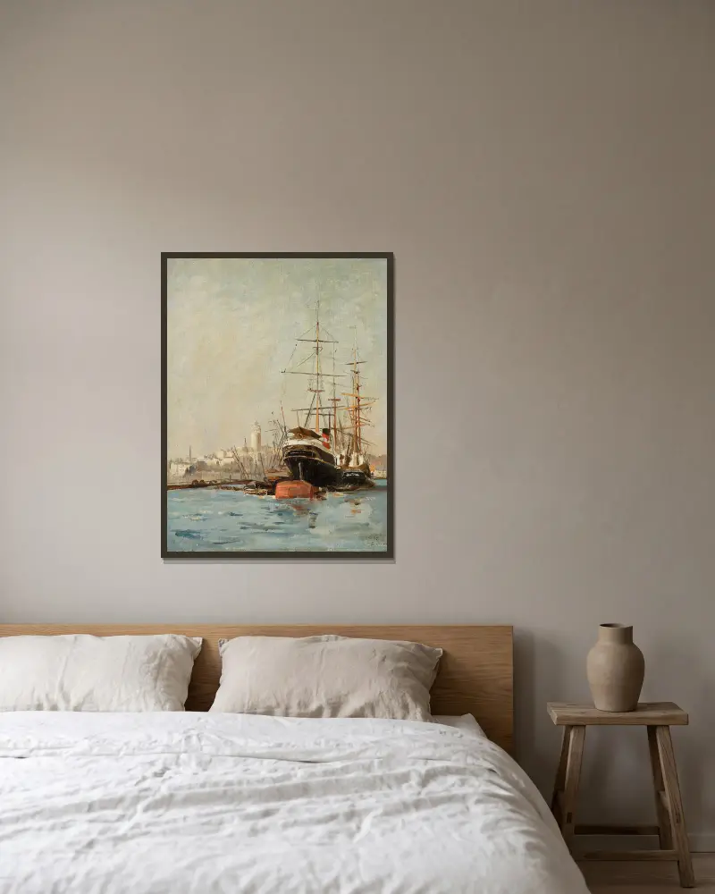Blick auf den Hafen bei Bursa von Stanisław Chlebowski gerahmt an einer Wand