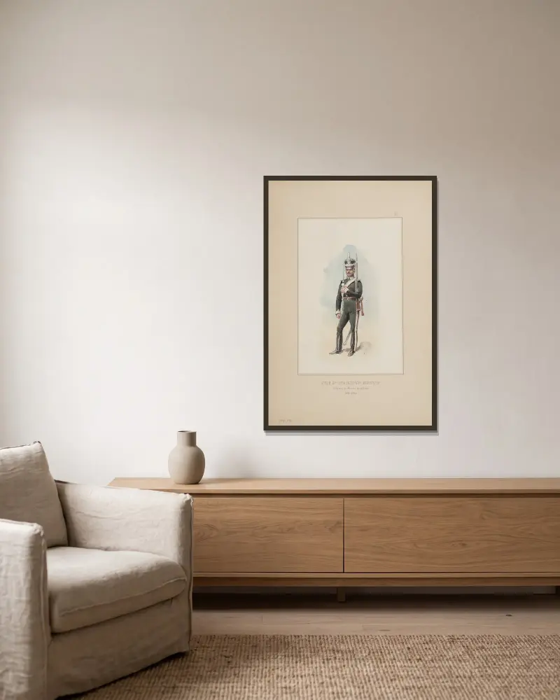 2. Regiment der berittenen Schützen, Soldat in Paradenniform 1815–1824 von Bronisław Gembarzewski gerahmt an einer Wand