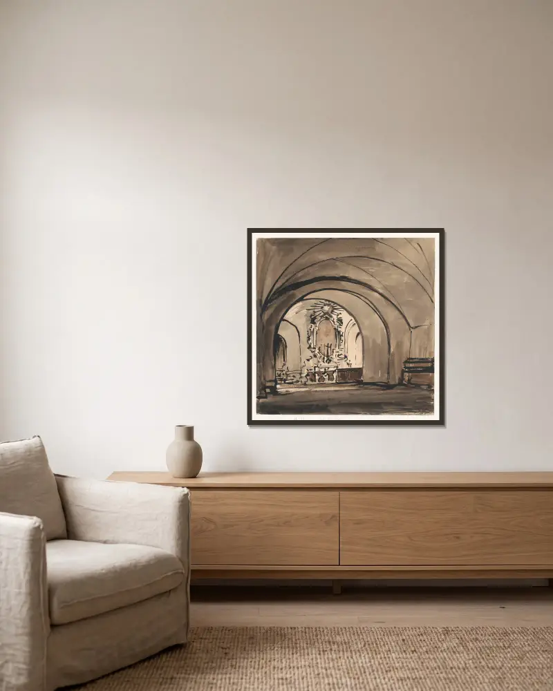 Crypt with a Baroque altar av Stanisław Noakowski inramad på en vägg