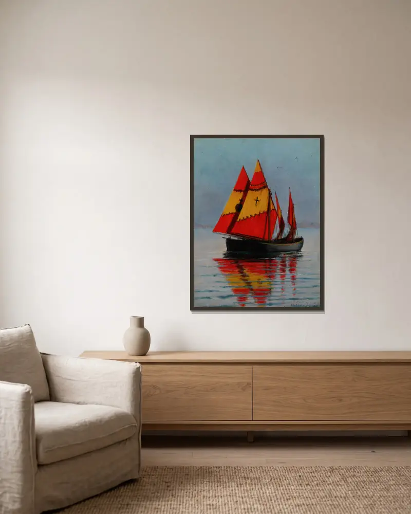 Boats on the Sea av Stanisław Witkiewicz inramad på en vägg