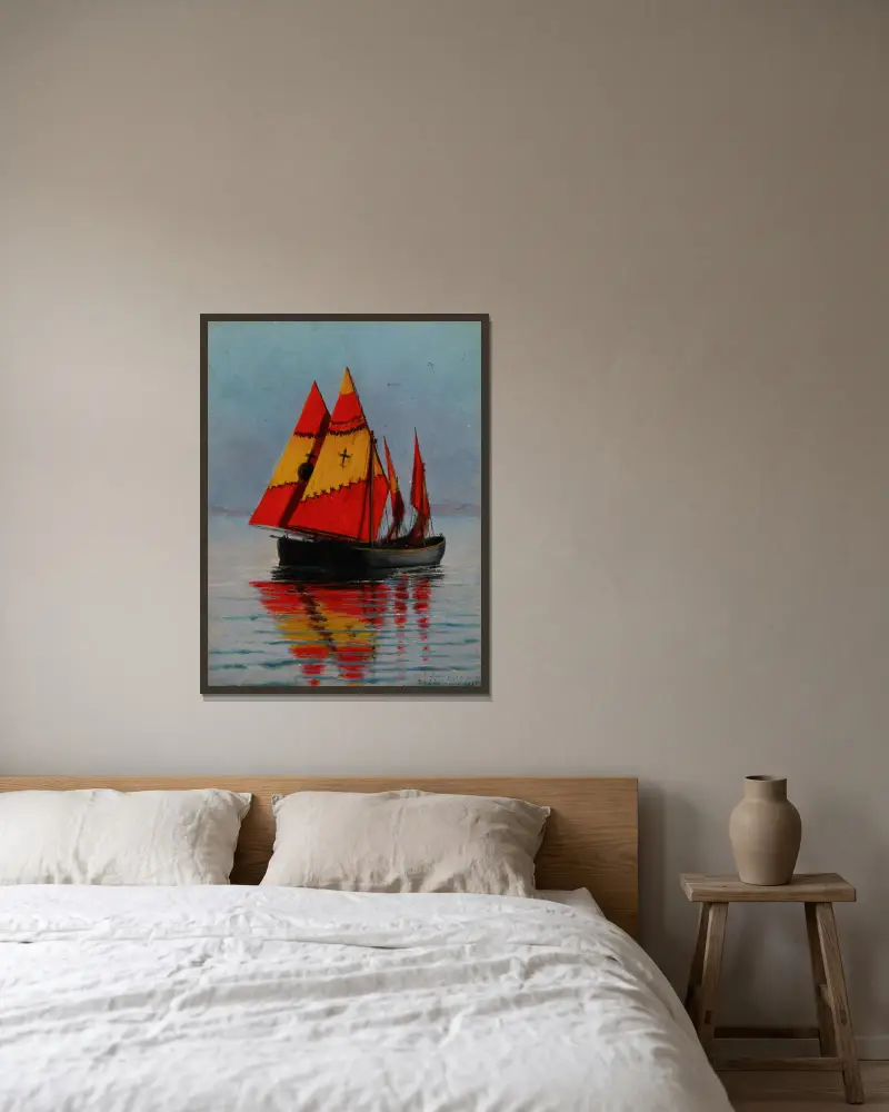 Boats on the Sea av Stanisław Witkiewicz inramad på en vägg