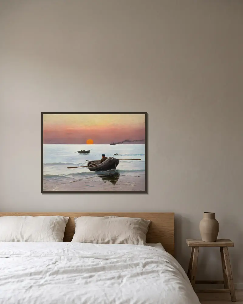 Sunset on the Sea av Stanisław Witkiewicz inramad på en vägg