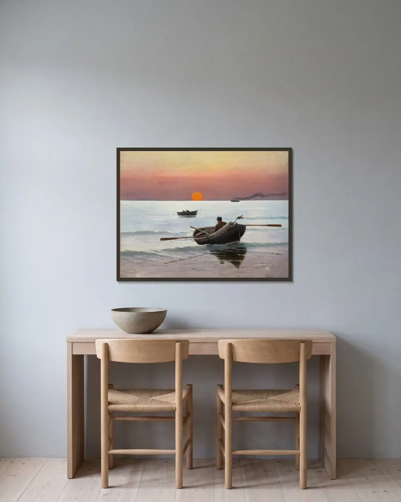 Sunset on the Sea av Stanisław Witkiewicz inramad på en vägg