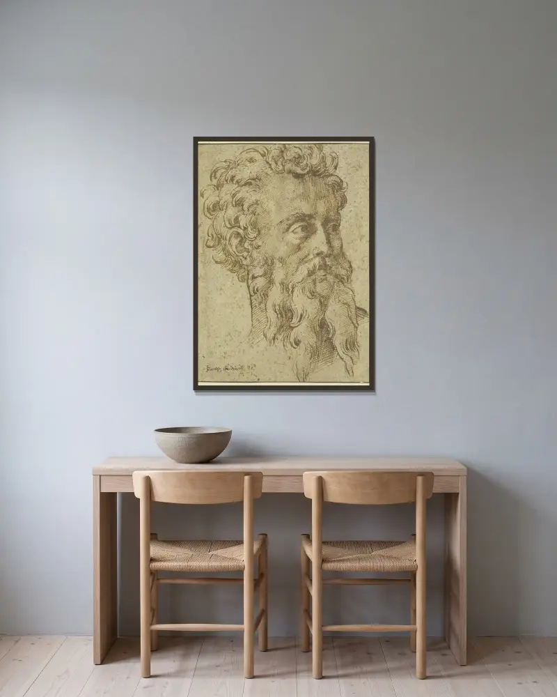 Männlicher Kopf mit langem geteiltem Bart, dreiviertel nach rechts von Baccio Bandinelli gerahmt an einer Wand