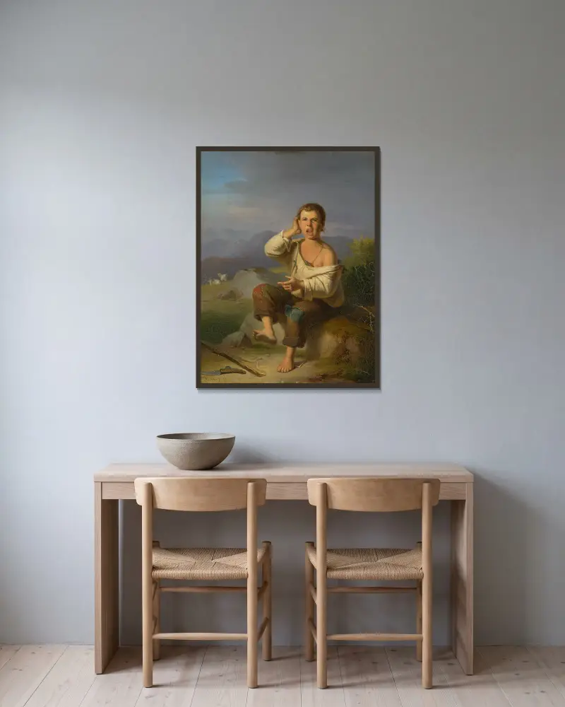 Injured shepherd boy av Johann Baptist Kirner inramad på en vägg