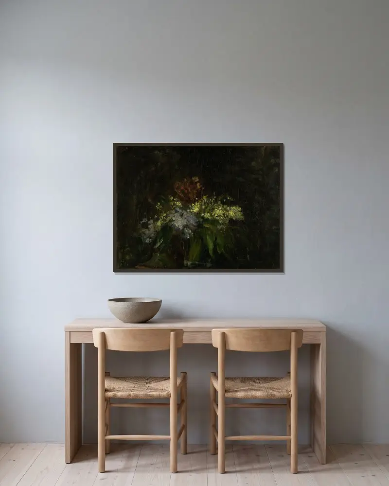 Blumenstrauß mit Maiglöckchen von Jean-Baptiste Carpeaux gerahmt an einer Wand