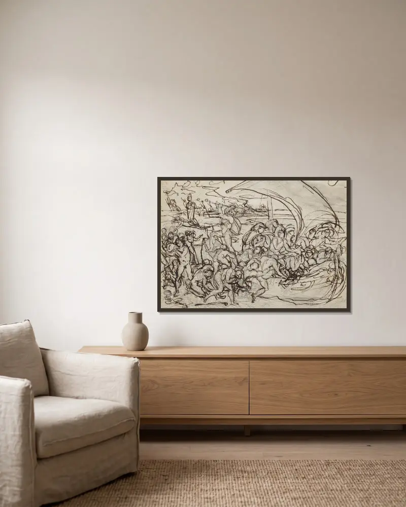 Charon och de dödas själar av Jean-Baptiste Carpeaux inramad på en vägg