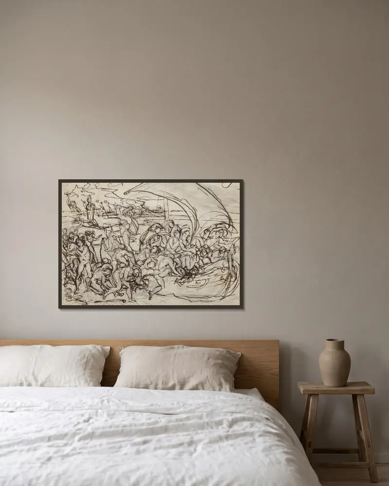 Charon och de dödas själar av Jean-Baptiste Carpeaux inramad på en vägg