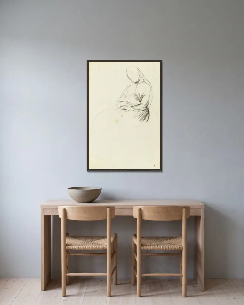 Studie av framifrån sittande kvinna av Jean-Baptiste Carpeaux inramad på en vägg