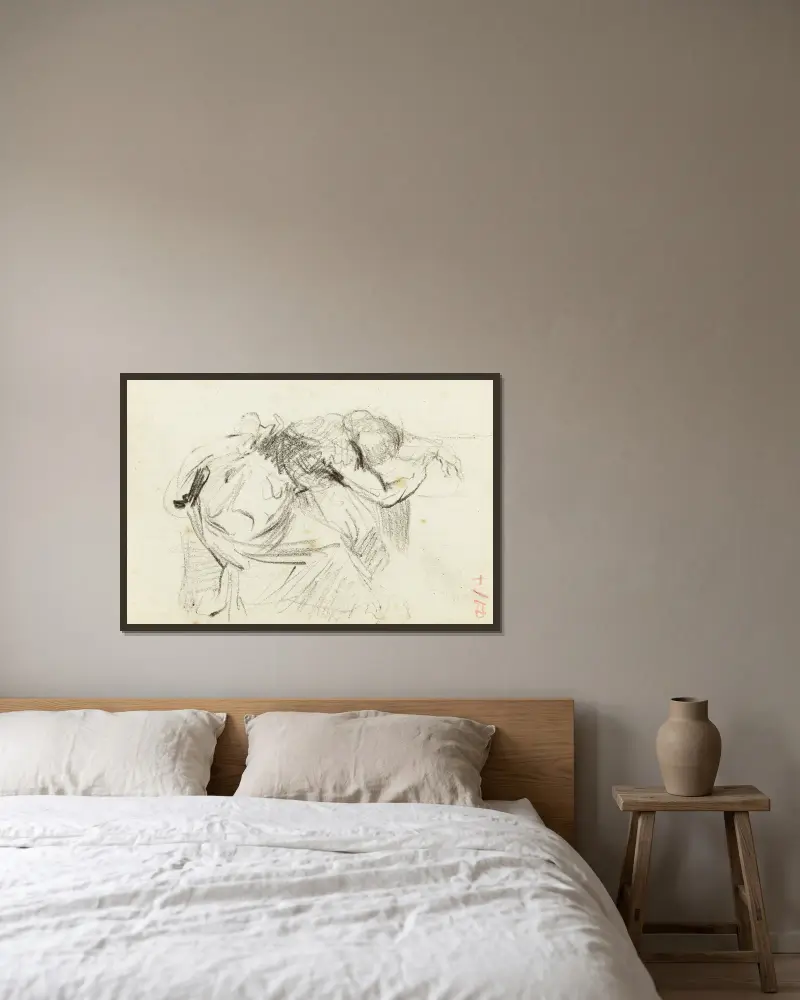 Studie av sittande kvinna, överkroppen vilande på ett bord, huvudet i armarna av Jean-Baptiste Carpeaux inramad på en vägg