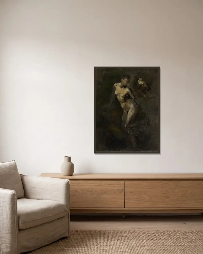 Nakenstudie av kvinna av Jean-Baptiste Carpeaux inramad på en vägg