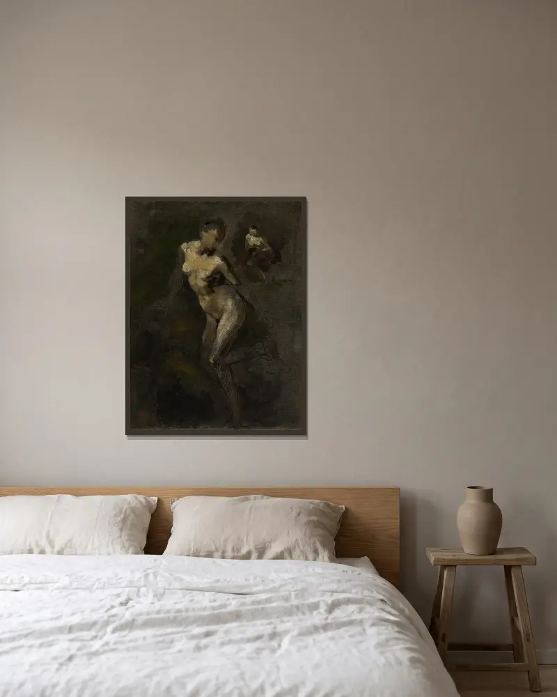 Nakenstudie av kvinna av Jean-Baptiste Carpeaux inramad på en vägg