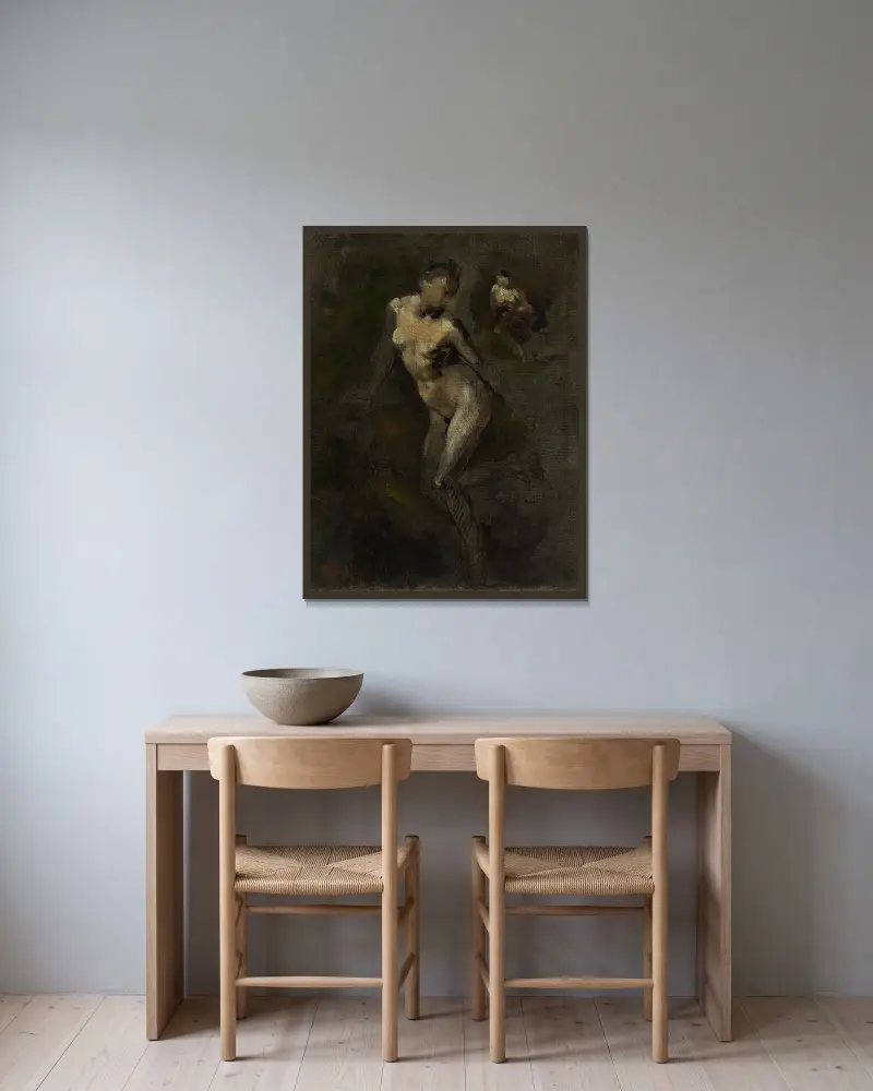 Nakenstudie av kvinna av Jean-Baptiste Carpeaux inramad på en vägg