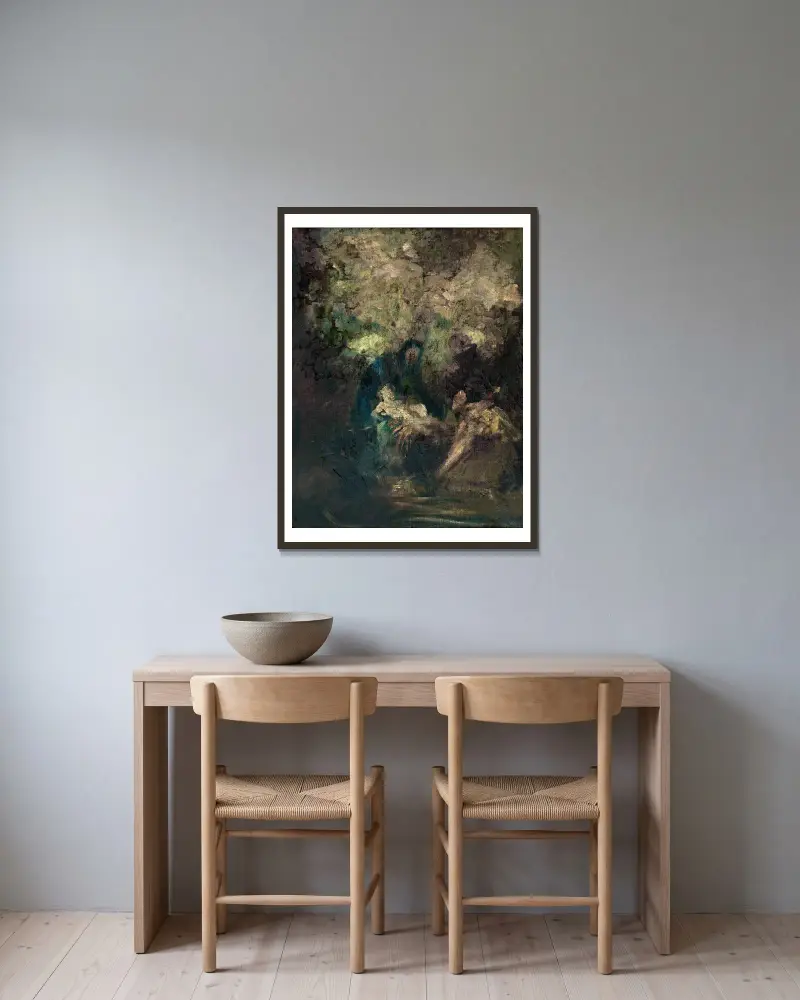 Herdarnas tillbedjan av Jean-Baptiste Carpeaux inramad på en vägg