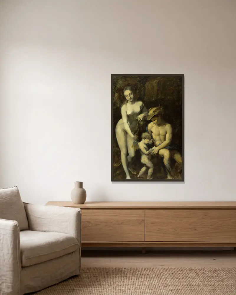 Mercure, Vénus et l’Amour, d’après Corrège av Jean-Baptiste Carpeaux inramad på en vägg