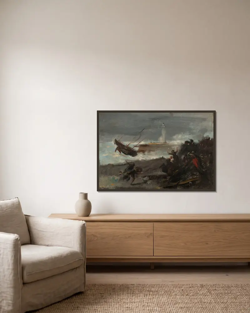 Naufrage dans le port de Dieppe av Jean-Baptiste Carpeaux inramad på en vägg