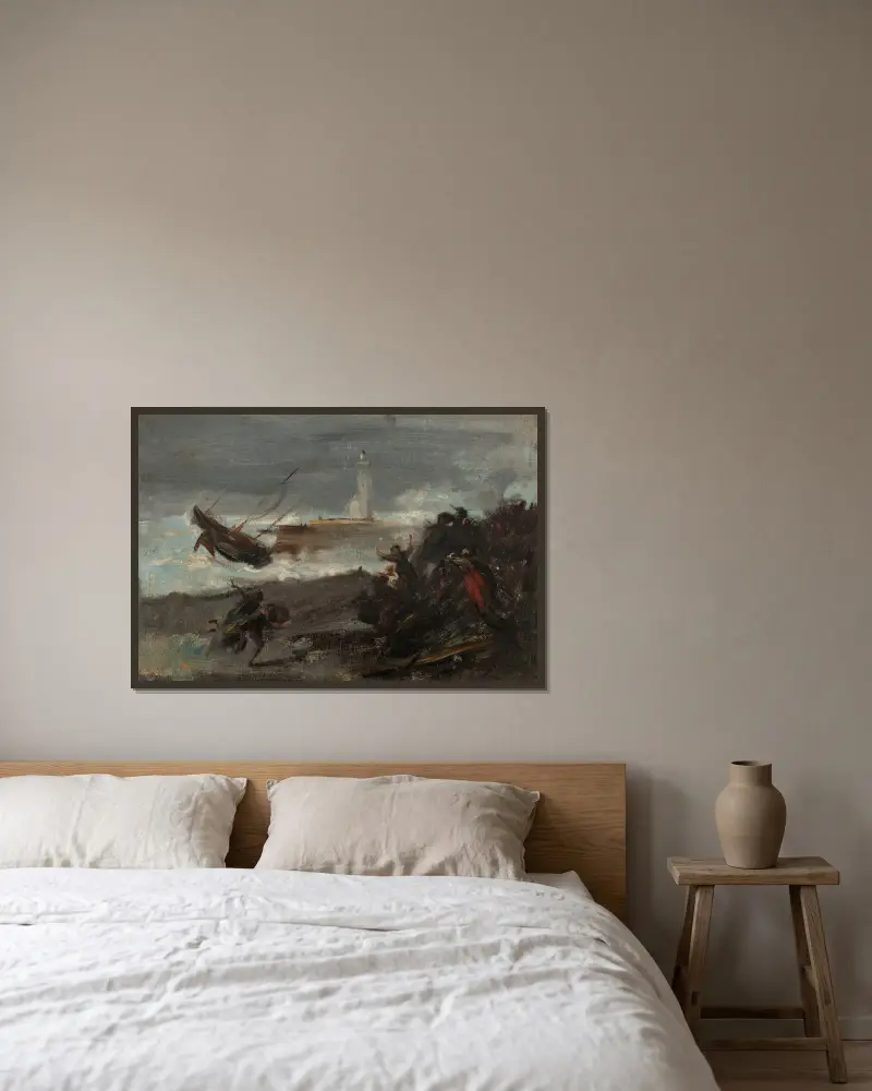 Naufrage dans le port de Dieppe av Jean-Baptiste Carpeaux inramad på en vägg