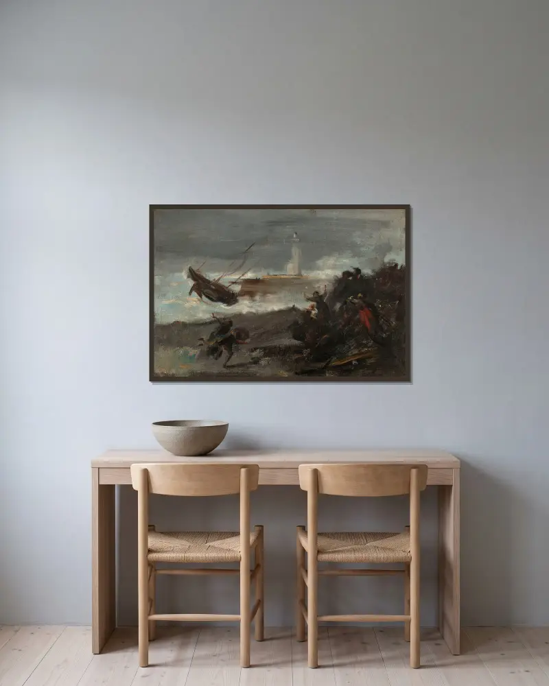 Naufrage dans le port de Dieppe av Jean-Baptiste Carpeaux inramad på en vägg
