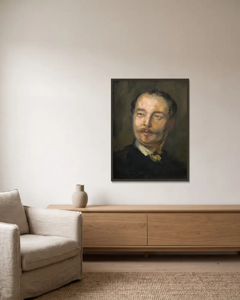 Porträtt av vicomte Simon de Montfort (1841–1898), Carpeaux svåger av Jean-Baptiste Carpeaux inramad på en vägg