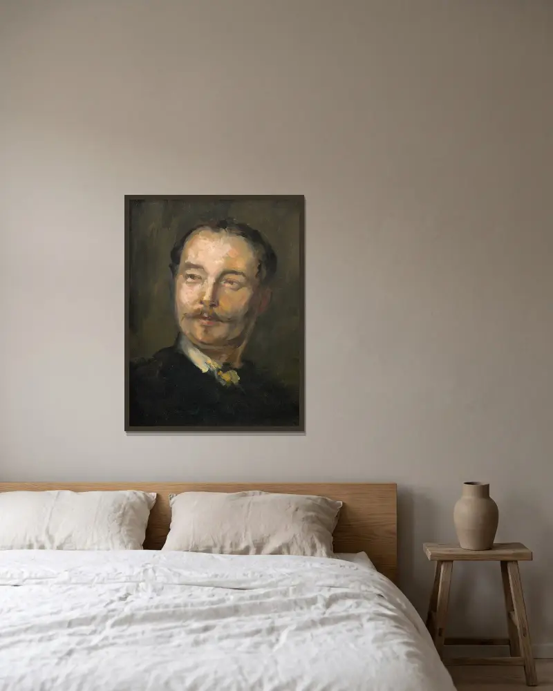 Porträtt av vicomte Simon de Montfort (1841–1898), Carpeaux svåger av Jean-Baptiste Carpeaux inramad på en vägg