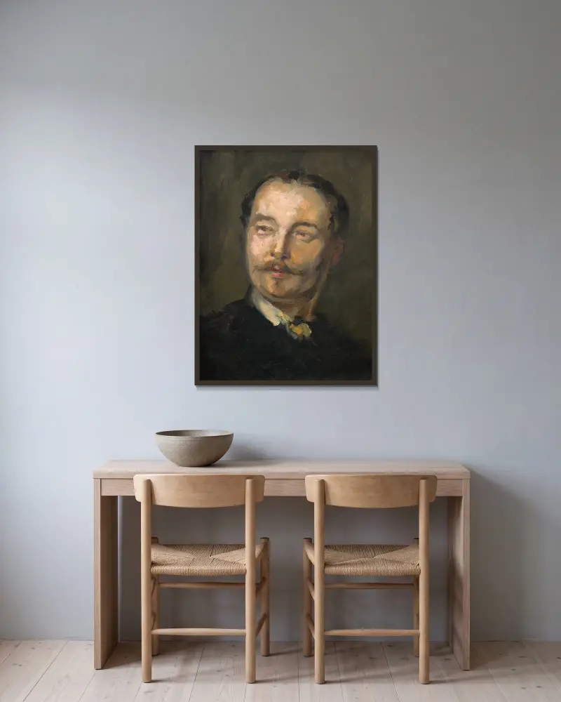 Porträtt av vicomte Simon de Montfort (1841–1898), Carpeaux svåger av Jean-Baptiste Carpeaux inramad på en vägg