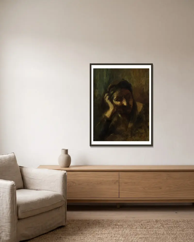Huvud av en gammal italiensk kvinna, kallad La Palombellas moder av Jean-Baptiste Carpeaux inramad på en vägg