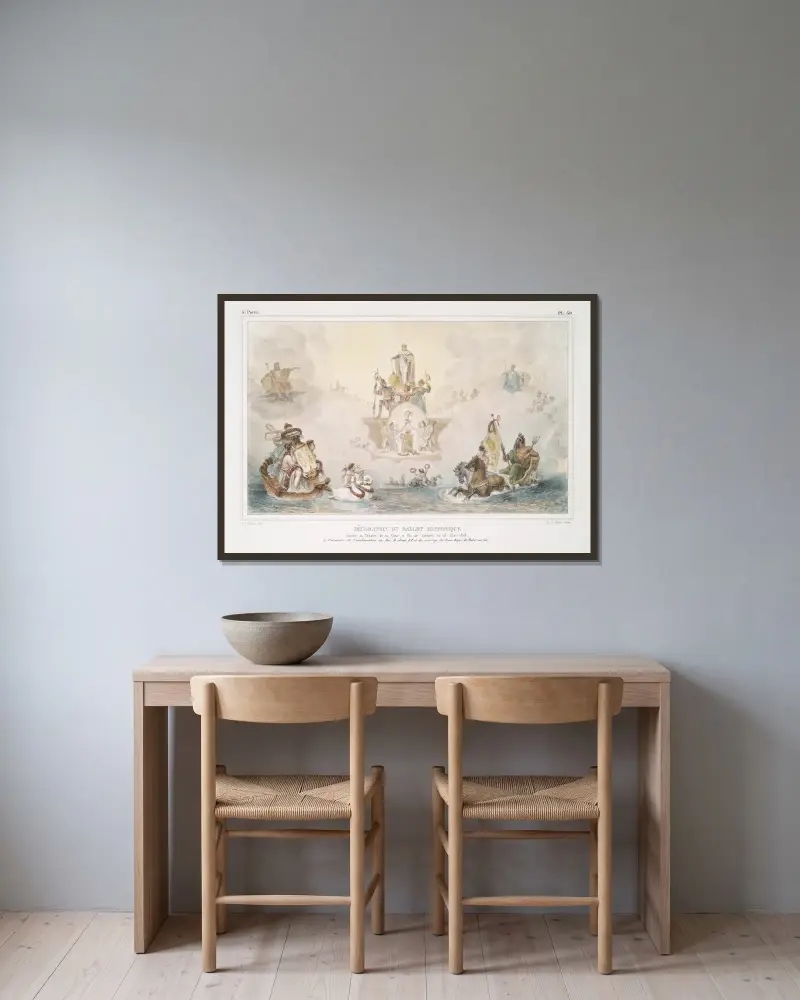 Décoration du ballet historique av Jean Baptiste Debret inramad på en vägg
