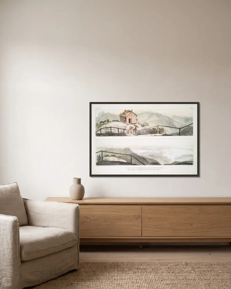 Panorama över det inre av Rio de Janeiros bukt av Jean Baptiste Debret inramad på en vägg