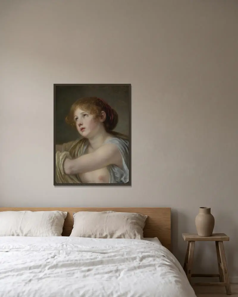 Byst av en ung kvinna av Jean-Baptiste Greuze inramad på en vägg