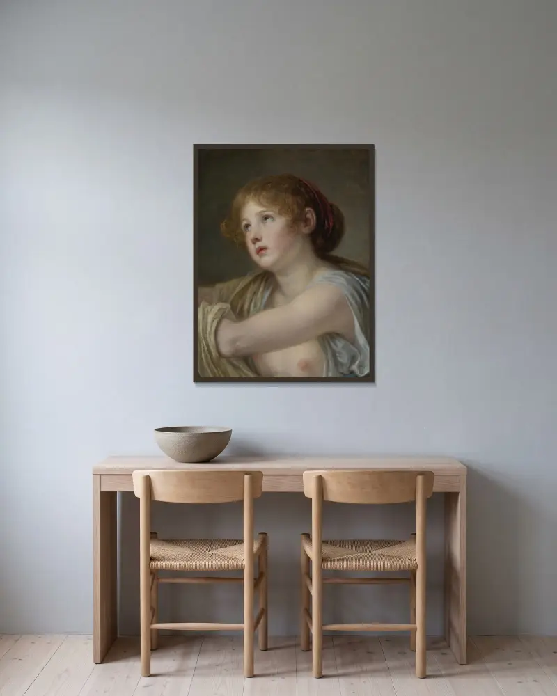Byst av en ung kvinna av Jean-Baptiste Greuze inramad på en vägg