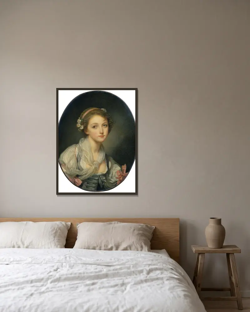 Mädchen mit Gazeschal von Jean-Baptiste Greuze gerahmt an einer Wand