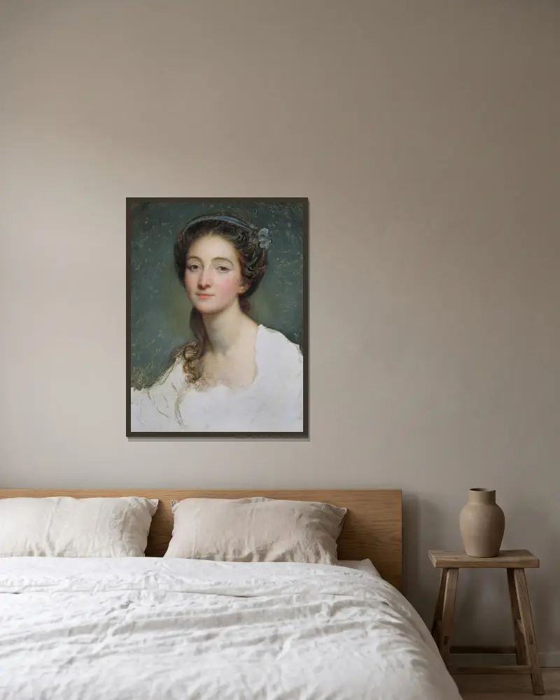 Porträtt av en kvinna – nr 1 av Jean-Baptiste Greuze inramad på en vägg