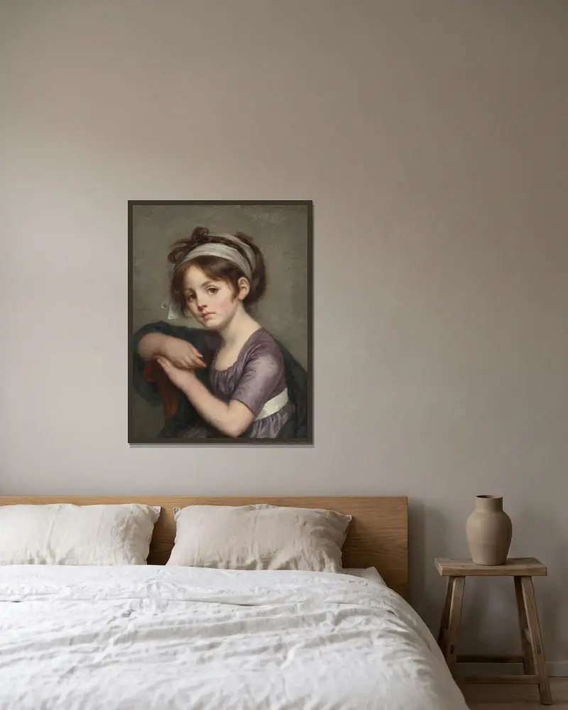 Porträtt av en ung flicka av Jean-Baptiste Greuze inramad på en vägg
