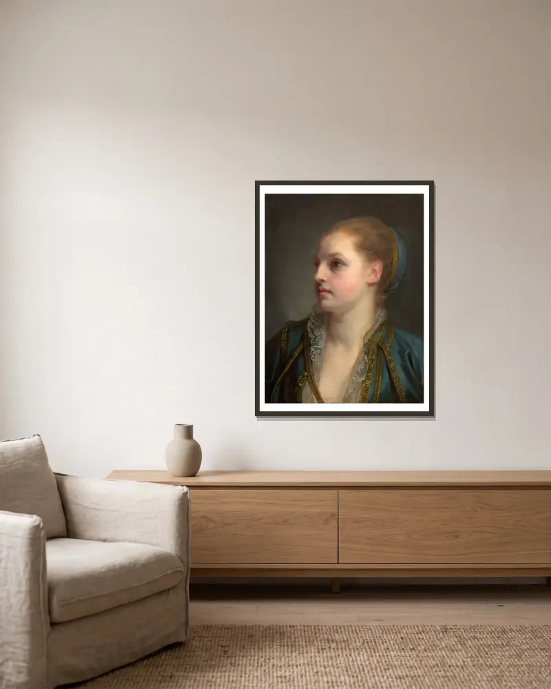 Domniemany portret panny Clairon, Jean-Baptiste Greuze w ramie na ścianie