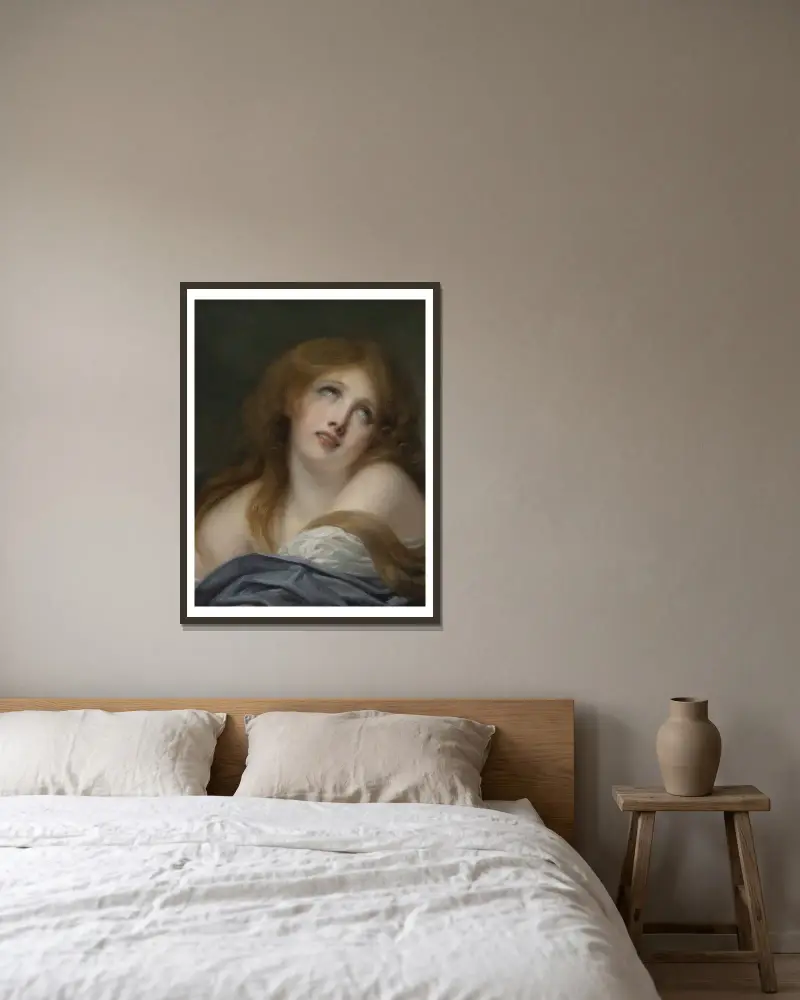 Byst av en ung flicka, kallad Virginie av Jean-Baptiste Greuze inramad på en vägg