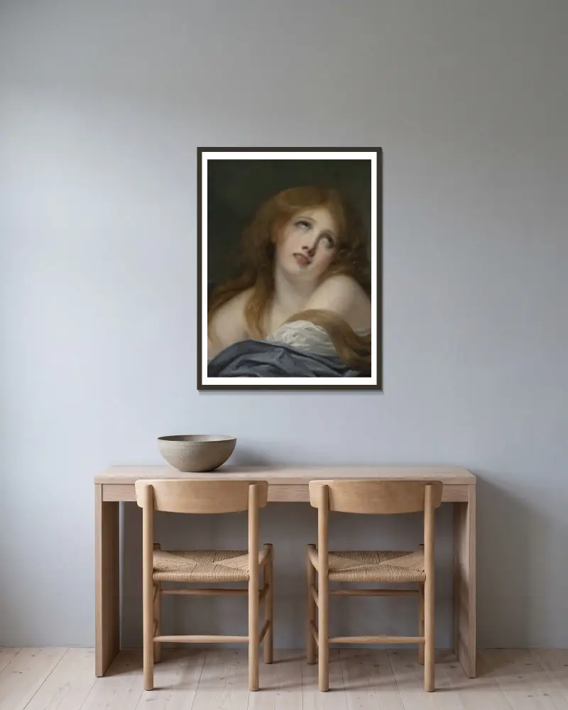 Byst av en ung flicka, kallad Virginie av Jean-Baptiste Greuze inramad på en vägg