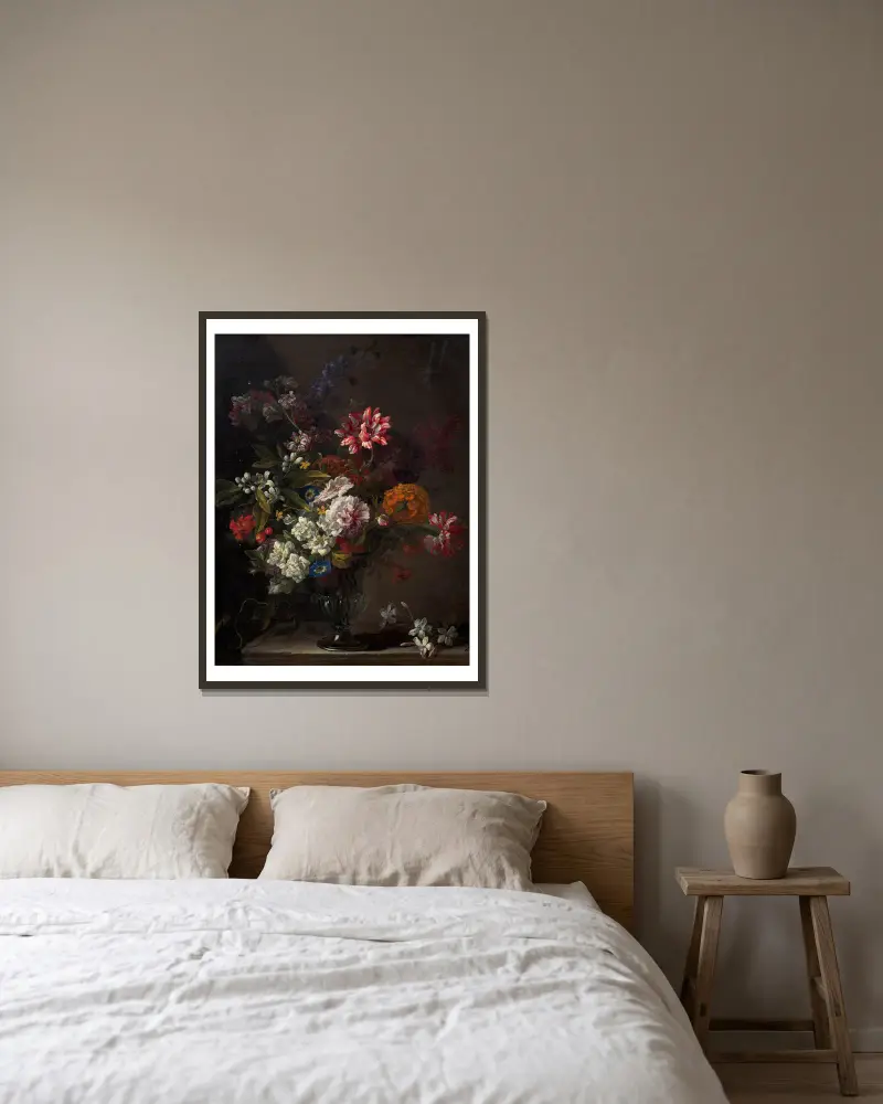 Blombukett på en kornisch av Jean-Baptiste Monnoyer inramad på en vägg