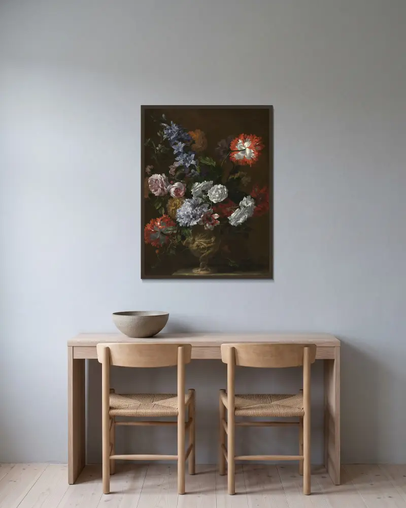 Flower Piece av Jean-Baptiste Monnoyer inramad på en vägg