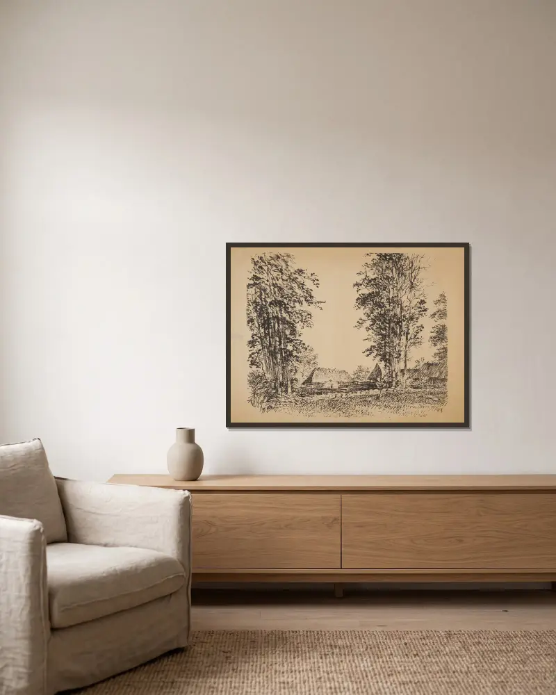 Häuser in Brzegi, 1947 – Nr. 2 von Edmund Bartłomiejczyk gerahmt an einer Wand